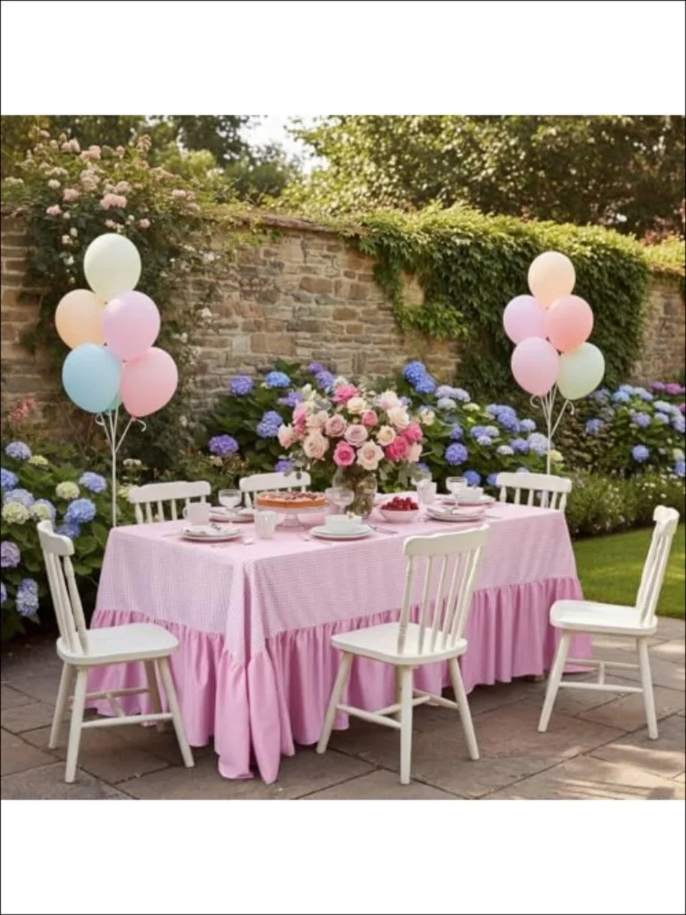 Gingham Ruffle Tablecloth Checkered 132 x 90 Polyester
